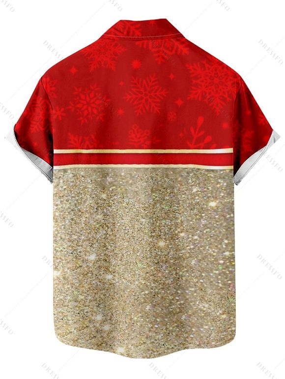 Christmas Bowknot Sequin Print V Neck Spaghetti Strap Dress and Roll Up Sleeve Shirt Outfit - Rouge S | US 4