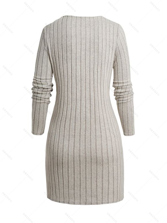 Robe Pull Côtelée Asymétrique en Couleur Unie à Col Montant avec Bouton - Abricot XL | US 10