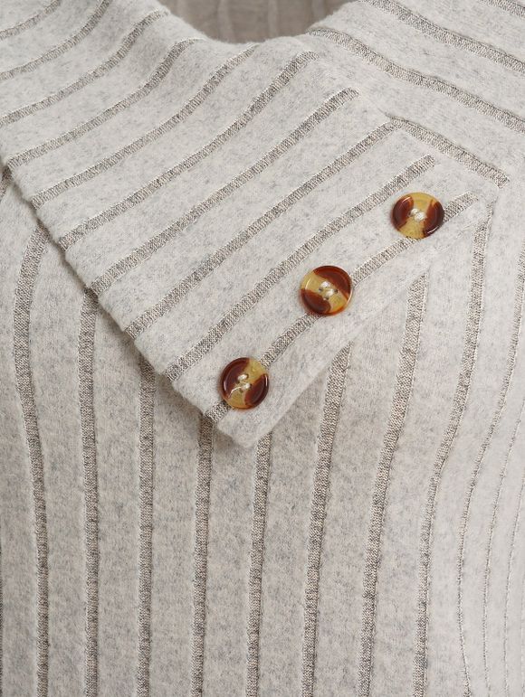 Robe Pull Côtelée Asymétrique en Couleur Unie à Col Montant avec Bouton - Abricot XL | US 10