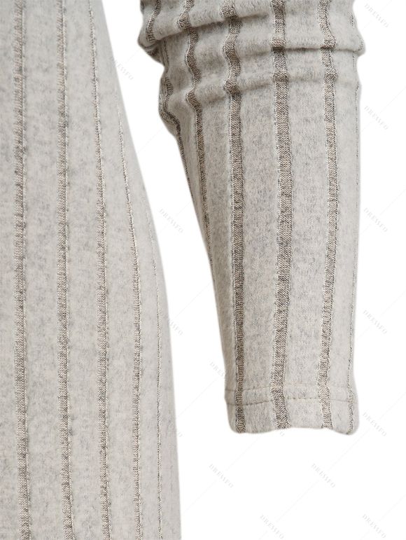 Robe Pull Côtelée Asymétrique en Couleur Unie à Col Montant avec Bouton - Abricot XL | US 10