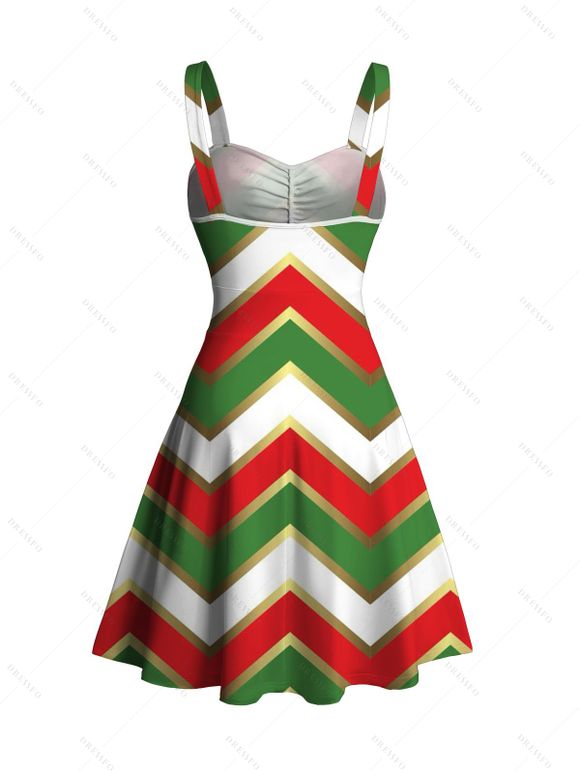 Christmas Sweetheart Neck Chevron Print Dress and Roll Up Sleeve Shirt Outfit - multicolor S | US 4