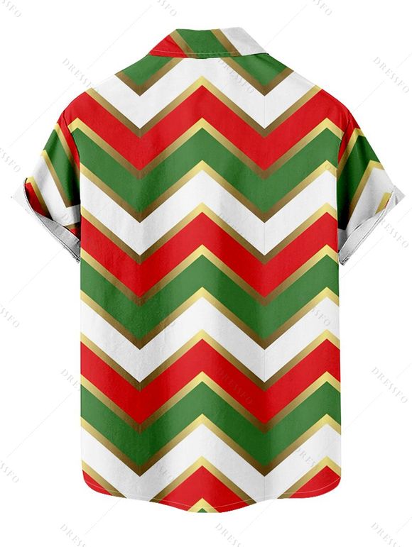 Christmas Sweetheart Neck Chevron Print Dress and Roll Up Sleeve Shirt Outfit - multicolor S | US 4