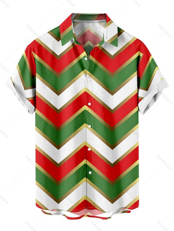 Christmas Sweetheart Neck Chevron Print Dress and Roll Up Sleeve Shirt Outfit - multicolor S | US 4