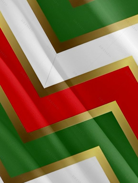 Christmas Sweetheart Neck Chevron Print Dress and Roll Up Sleeve Shirt Outfit - multicolor S | US 4