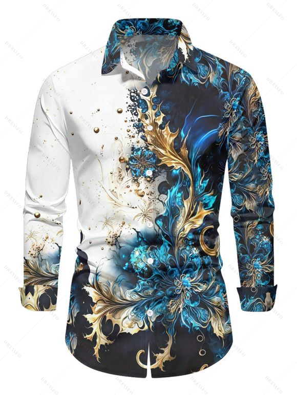 Chemise Décontractée Boutonnée Abstraite Imprimée Manches Longues à Col Relevé - Bleu profond 5XL