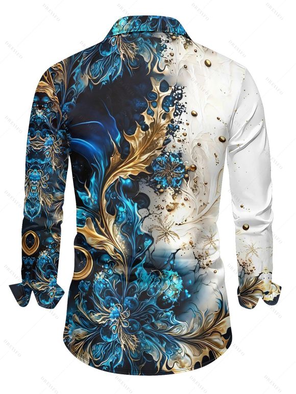 Chemise Décontractée Boutonnée Abstraite Imprimée Manches Longues à Col Relevé - Bleu profond 4XL