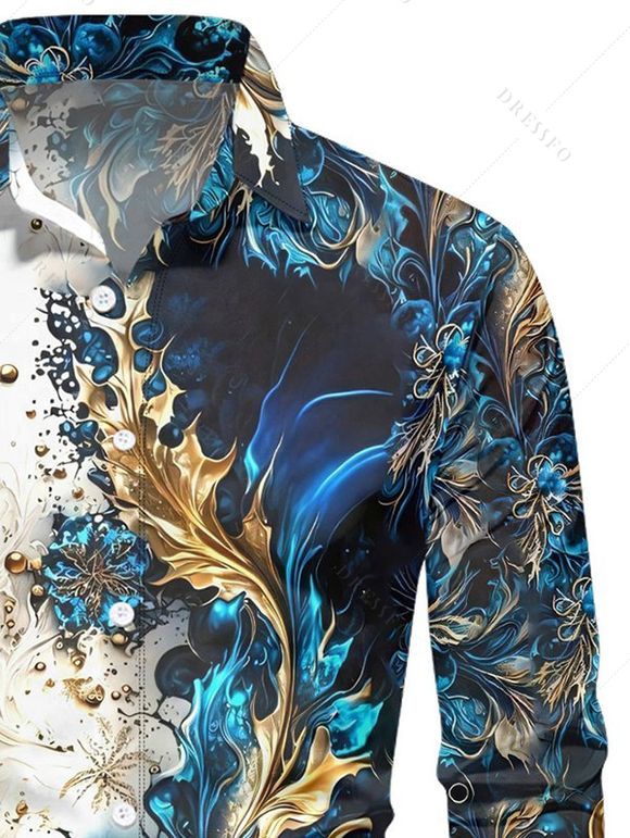 Chemise Décontractée Boutonnée Abstraite Imprimée Manches Longues à Col Relevé - Bleu profond 4XL