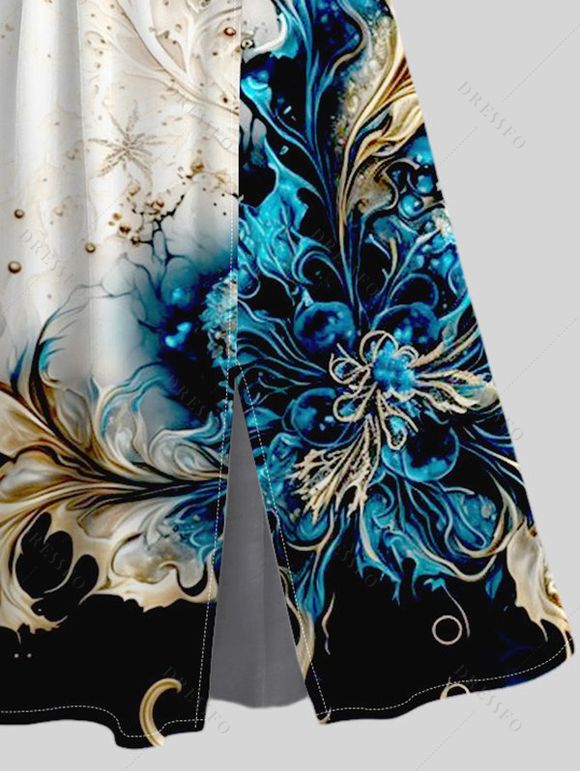 Robe D'Eté Fendue Abstrait Imprimé Manches Evasées à Col V - multicolor A L | US 8-10