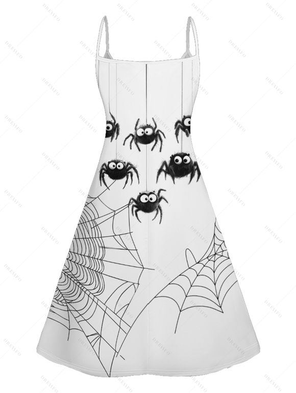 Robe D'Eté Ligne A Toile D'Araignée Imprimée à Bretelle Fine sans Manches à Col V - Blanc XXL | US 14