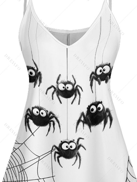 Robe D'Eté Ligne A Toile D'Araignée Imprimée à Bretelle Fine sans Manches à Col V - Blanc XXL | US 14
