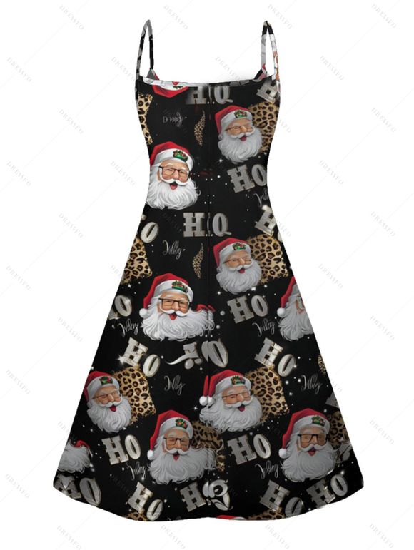 Robe D'été Trapèze à Bretelles Spaghetti Imprimé Père Noël à Taille Haute - Noir XXL | US 14