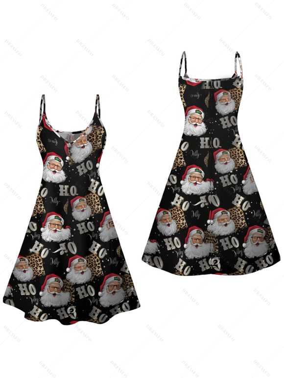 Robe D'été Trapèze à Bretelles Spaghetti Imprimé Père Noël à Taille Haute - Noir XXL | US 14