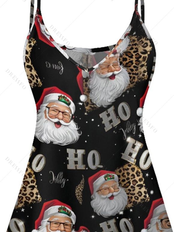 Robe D'été Trapèze à Bretelles Spaghetti Imprimé Père Noël à Taille Haute - Noir XXL | US 14