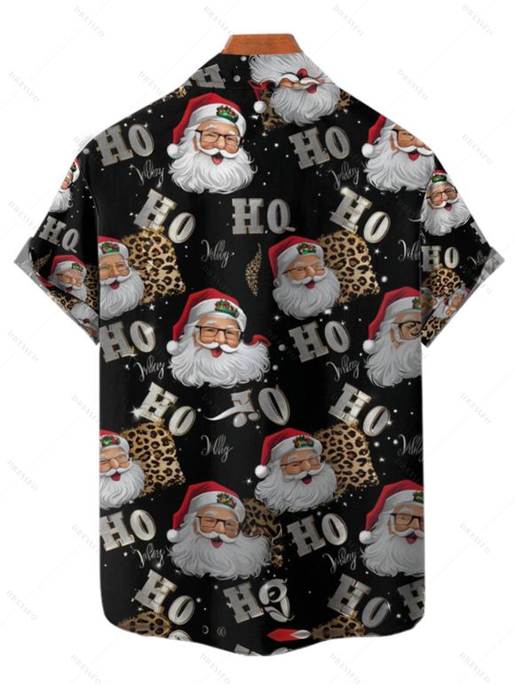 Christmas Santa Claus Print V Neck High Waist Spaghetti Strap Dress and Roll Up Sleeve Shirt Outfit - Noir S | US 4