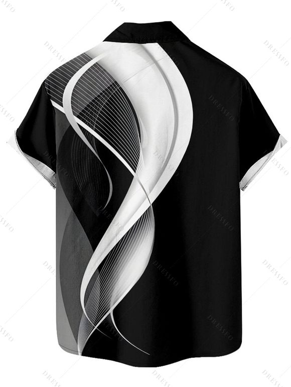 Chemise Décontractée Linge Abstraite Imprimé à Manches Roulées Boutonnée pour Homme - Noir 4XL
