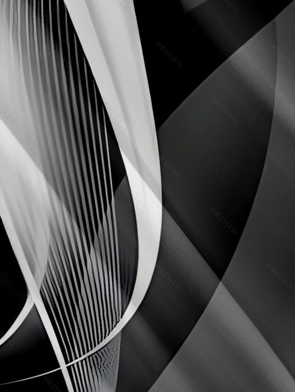 Robe D'Eté Ligne A Ligne Abstraite Imprimée à Bretelle Fine à Taille Haute sans Manches - Noir M | US 6