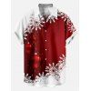 Chemise Décontractée Flocon de Neige de Noël Imprimé Boutonnée à Manches Courtes - Rouge XL