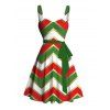 Robe de Fête Noël Froncée sur la Poitrine avec Col en Cœur Imprimé Chevron et Ceinture - multicolor XXXXXL | US 20