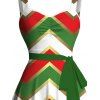 Robe de Fête Noël Froncée sur la Poitrine avec Col en Cœur Imprimé Chevron et Ceinture - multicolor XXXXXL | US 20