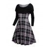 Plaid Print Off the Shoulder Cinched Dress and Zip Up Chunky Boots Embellishment Buckle Belt Faux Crystal Necklace Outfit - Noir S | US 4