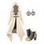 Asymmetric Longline Hooded Knit Faux Twinset Top and Zip Fly Outdoor Sandals Life Tree Drop Earrings Outfit - café lumière S | US 4