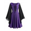 Gothic Chiffon Long Sleeve Mini Dress and Lace Up Thick Heels Boots Skull Moon Earrings Outfit - Concorde S | US 4