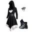 Gothic Colorblock Cut Out Lace Up Hooded Dress and Zip Up Chunky Heel Punk Boots Retro Artificial Crystal Rings Outfit - Noir S | US 4