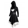 Gothic Colorblock Cut Out Lace Up Hooded Dress and Zip Up Chunky Heel Punk Boots Retro Artificial Crystal Rings Outfit - Noir S | US 4