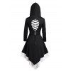 Gothic Colorblock Cut Out Lace Up Hooded Dress and Zip Up Chunky Heel Punk Boots Retro Artificial Crystal Rings Outfit - Noir S | US 4