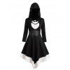 Gothic Colorblock Cut Out Lace Up Hooded Dress and Zip Up Chunky Heel Punk Boots Retro Artificial Crystal Rings Outfit - Noir S | US 4