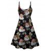 Christmas Santa Claus Print V Neck High Waist Spaghetti Strap Dress and Roll Up Sleeve Shirt Outfit - Noir S | US 4