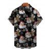 Christmas Santa Claus Print V Neck High Waist Spaghetti Strap Dress and Roll Up Sleeve Shirt Outfit - Noir S | US 4