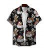 Christmas Santa Claus Print V Neck High Waist Spaghetti Strap Dress and Roll Up Sleeve Shirt Outfit - Noir S | US 4