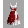 Christmas Sweetheart Neck Snowflake Bell Contrast Print Dress and Roll Up Sleeve Shirt Outfit - Rouge S | US 4