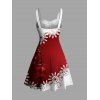 Christmas Sweetheart Neck Snowflake Bell Contrast Print Dress and Roll Up Sleeve Shirt Outfit - Rouge S | US 4