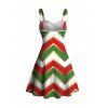 Christmas Sweetheart Neck Chevron Print Dress and Roll Up Sleeve Shirt Outfit - multicolor S | US 4