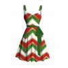 Christmas Sweetheart Neck Chevron Print Dress and Roll Up Sleeve Shirt Outfit - multicolor S | US 4