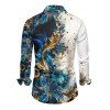 Abstract Print Ombre V Neck Flare Sleeve Dress and Turn Down Collar Button-up Shirt Outfit - multicolor A S | US 4