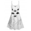 Halloween Spider Web Print V Neck High Waist Spaghetti Strap Dress and Roll Up Sleeve Shirt Outfit - Blanc S | US 4