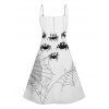 Halloween Spider Web Print V Neck High Waist Spaghetti Strap Dress and Roll Up Sleeve Shirt Outfit - Blanc S | US 4