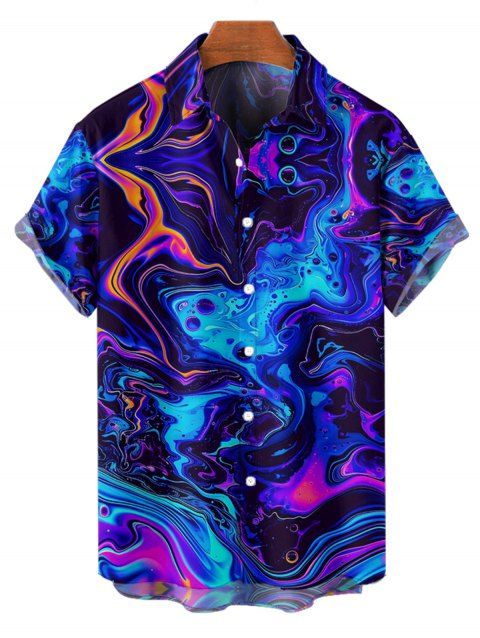 Chemise Décontractée Boutonnée Imprimée à Manches Roulées pour Homme