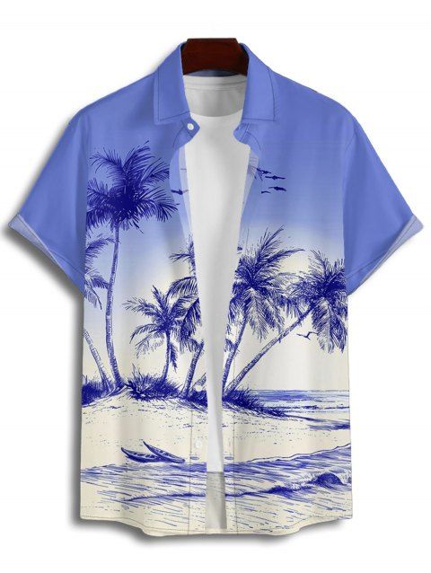 Chemise Décontractée Boutonnée Cocotier Ombrée Imprimé à Manches Courtes