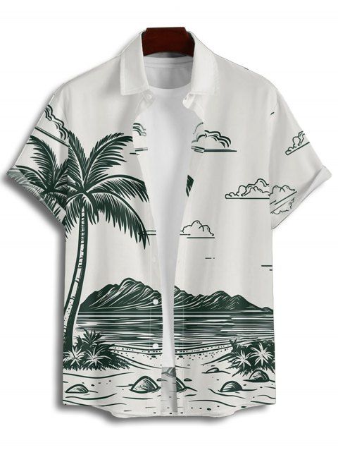 Chemise Décontractée Boutonnée Cocotier Imprimé à Manches Courtes