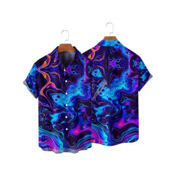 Allover Trippy Art Print V Neck Spaghetti Strap Dress and Roll Up Sleeve Shirt Hawaii Outfit