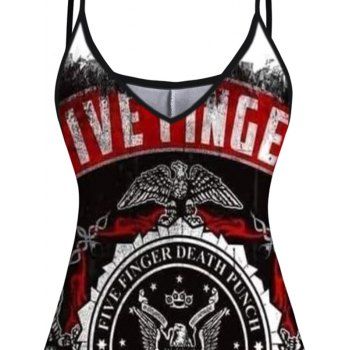 Five Finger Death Punch Print V Neck Spaghetti Strap Dress Sleeveless High Waist Summer A Line Cami Dress 