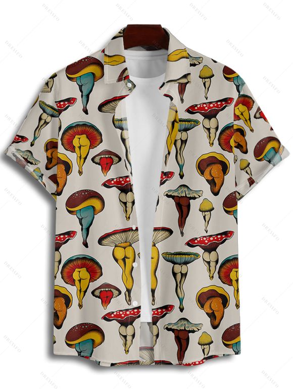 Chemise Décontractée Rétro Lumineuses Imprimé Boutonnée à Manches Courtes - Blanc 5XL