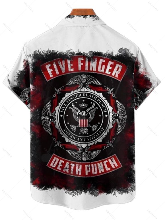 Five Finger Death Punch Print V Neck Spaghetti Strap Dress and Men's Roll Up Sleeve Shirt Outfit - Noir S | US 4