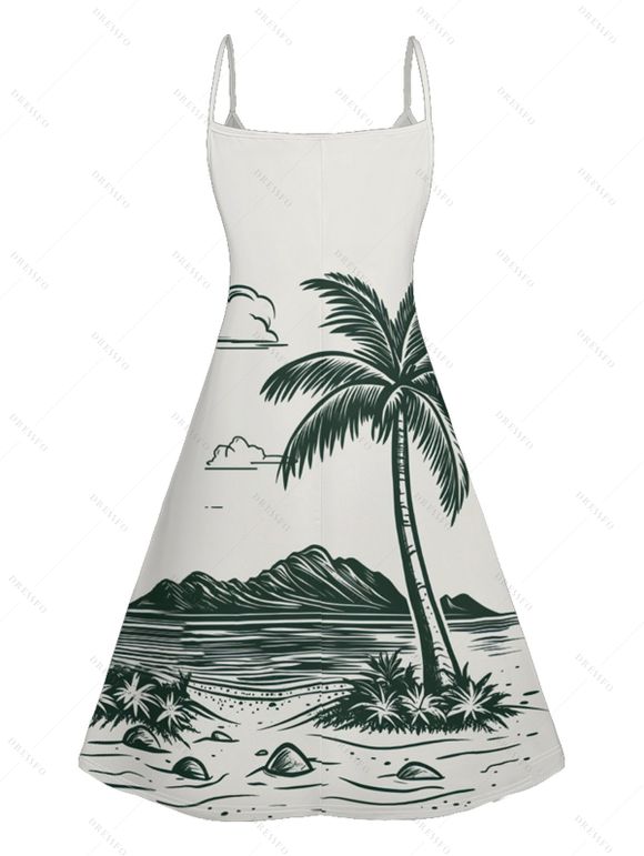 Robe Ligne A à Bretelle Fine Motif de Cocotier à Taille Haute sans Manches - Vert profond XXXL | US 16