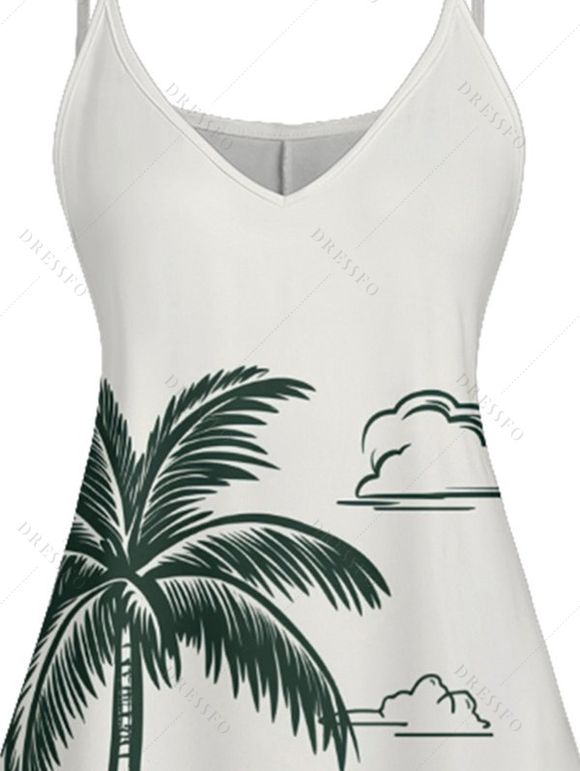 Robe Ligne A à Bretelle Fine Motif de Cocotier à Taille Haute sans Manches - Vert profond XXXL | US 16