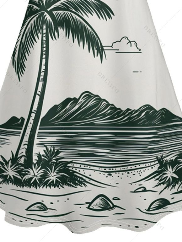 Robe Ligne A à Bretelle Fine Motif de Cocotier à Taille Haute sans Manches - Vert profond XXXL | US 16